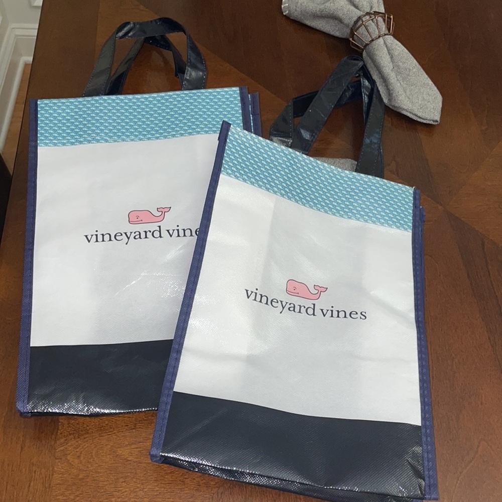 Two Vineyard Vines reusable bags.